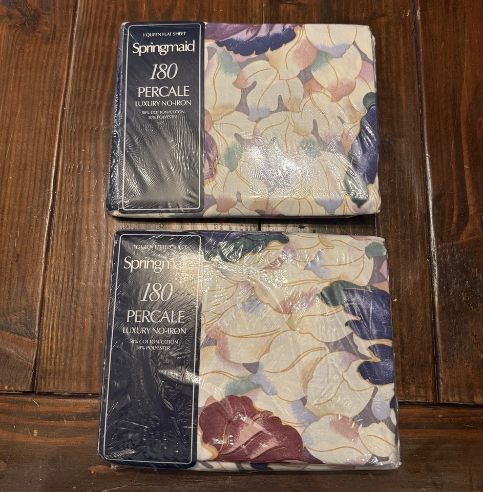 NOVO Conjunto de Lençóis Queen Vintage SPRINGMAID Montado Mola Plana Joia II Lilás Selado  - Imagem 1 de 4