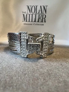 Signed Nolan Miller 1990s Silver Crystal / 14 Strand Link Bracelet 3615 - Picture 1 of 7