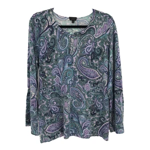 TALBOTS Merinowolle Paisley Pullover Pulli L Glockenärmel Rundhals Pure Merino - Bild 1 von 7