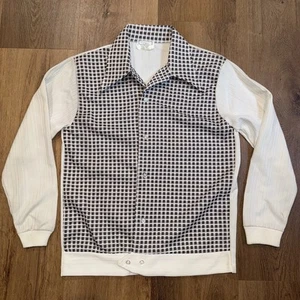 Vintage 60s Knit Shirt Polyester Rockabilly Rat Pack MCM Disco 1960s Mens Medium - Picture 1 of 17