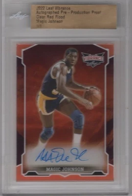 MAGIC JOHNSON 2022 HOJA VIBRACIÓN ROJO CLARO A PRUEBA DE INUNDACIONES AUTOMÁTICO 1/1 LAKERS HOF Foto 1 de 2