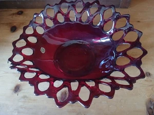 Vintage Westmoreland rubinrot Amberina Glas Doric offene Spitze Gitter oval Obstschale - Bild 1 von 8