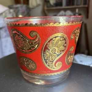 Mid-Century Culver Red 22 kt Gold Paisley Ice Bucket - Picture 1 of 6