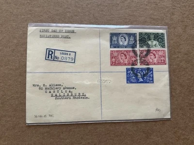 Great Britain 1953 FDC +QEII Coronation #SG532-35 +Rhodesia +Unusual Route - Image 1 of 2