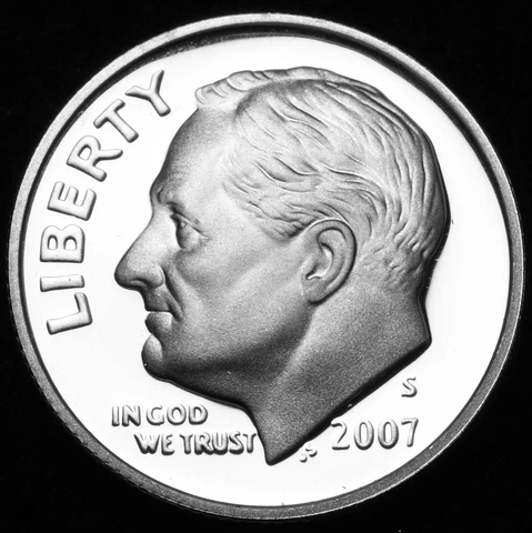 2007 S Roosevelt Mint Clad Proof Dime with Deep Cameo from U.S. Mint Proof Set Cover