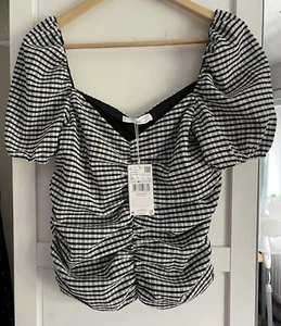 MANGO Black & White Gingham Cute Cropped Top - Picture 1 of 10