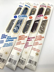 Coats & Clark Zipper Lot 7" & 9" Metal Trouser & All Purpose Zippers - Picture 1 of 4