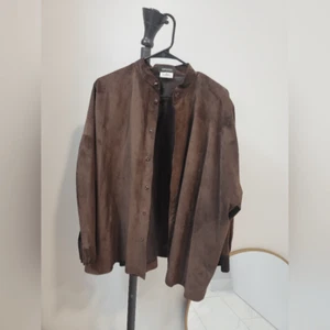 Eskandar Leather Shirt Jacket Shacket Brown Blue Size 0 Women’s - Picture 1 of 6