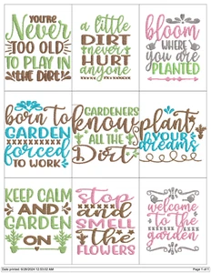 GARDEN QUOTES COLLECTION EMBROIDERY MACHINE DESIGNSPES JEF USB DRIVE - Picture 1 of 10