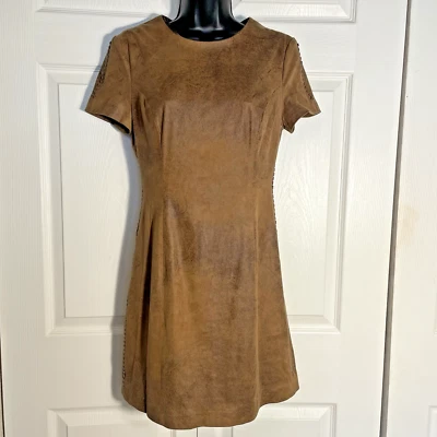 Guess Dress Women Small Brown Eco Sveva Faux Leather Laces Short Sleeves Lined - Image 1 of 4