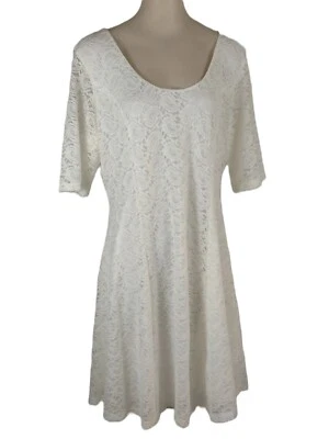 Charlotte Russe Womens Dress A Line White 2X Lace Scoop Short Sleeve Lattice - Image 1 of 4