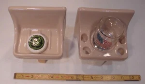 Fawn Beige: Sink Set, Glossy Ceramic Soap Dish + Cup & Toothbrush Holder, Used - Picture 1 of 21