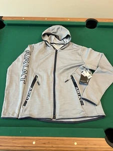 Ariat Hoodie Men Grey Byron Full Zip Sweatshirt Hood Spell Out Logo Athleisure - Picture 1 of 11