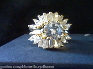 2PC 14K GOLD CLAD LAB CREATED DIAMOND ENGAGEMENT WEDDING RING SET SZ 5 + bonus - Picture 1 of 12