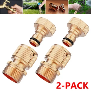 2pc Garden Hose Quick Connector Brass 3/4" GHT Thread Water Hose Fitting Adapter - Picture 1 of 12