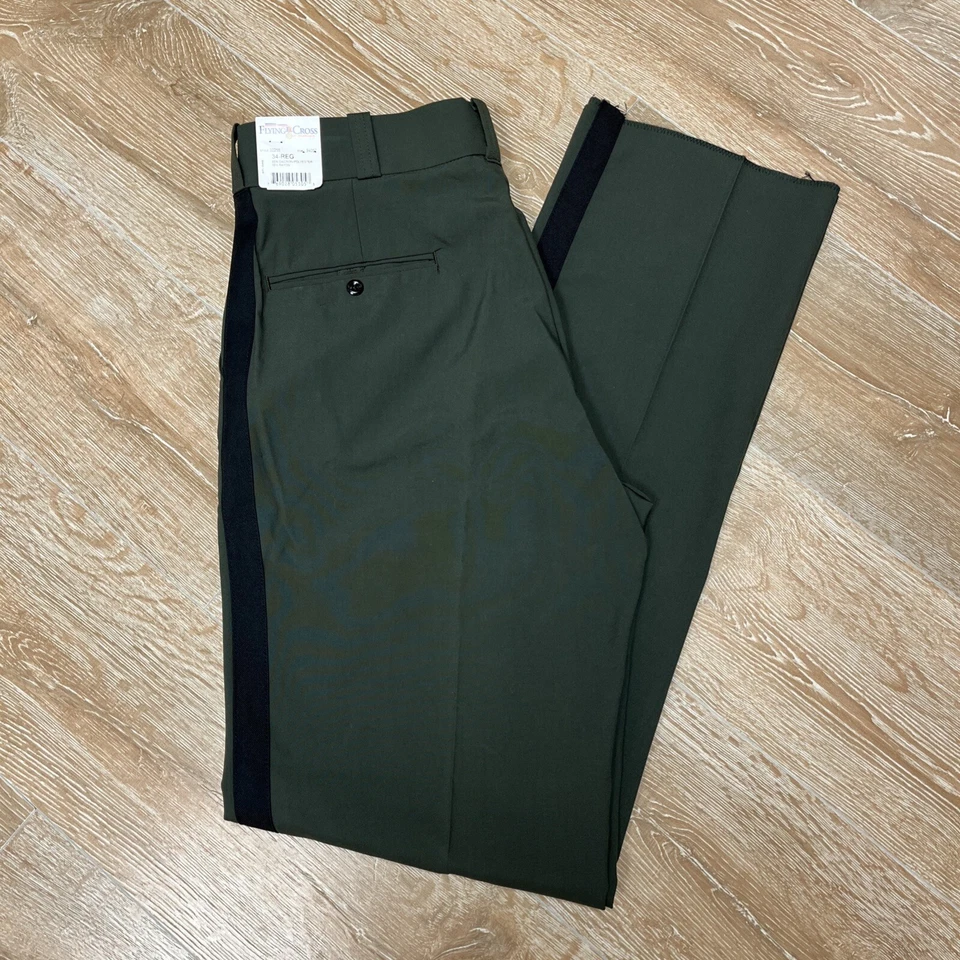 Flying Cross Men's Polyester & Rayon Green Black Stripe Pants 34 REG *Unhemmed* - Image 1 of 4