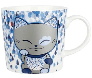 MANI THE LUCKY CAT - Mug blue and silver tea coffee cup gift box good luck - Imagen 1 de 2