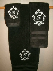 Damask Monogram Frame Personalized 3 Piece Bath Towel Set Any Color Choice  - Picture 1 of 4