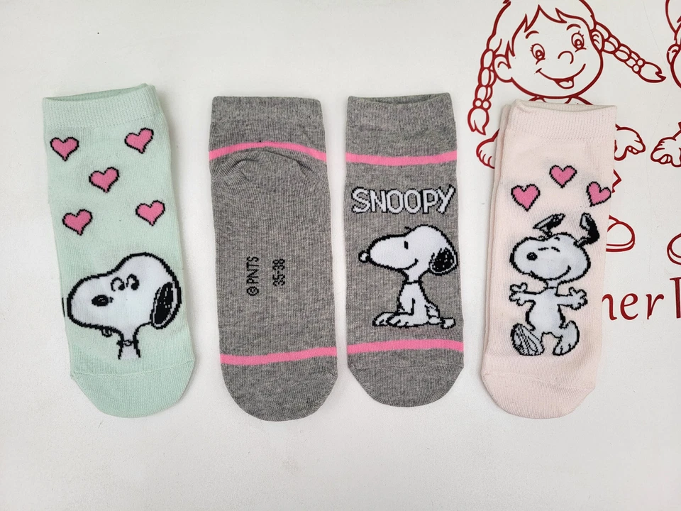 Socken Sneaker Snoopy Peanuts Mädchen Damen 3 Paar Größe 35/38 39/42