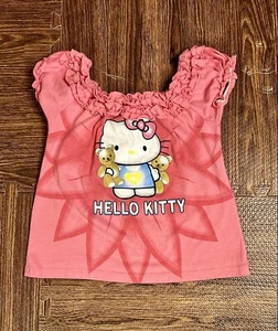 Y2K Girl’s Hello Kitty Pink Ruffle Baby Tee Sz XL Sanrio Cutesy - Picture 1 of 7