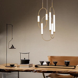 Modern Iron+Acrylic Chandelier LED Hanging Pendant Lamp Ceiling Lighting Fixture - Picture 1 of 19