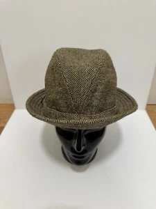 VTG Hughes & Hatcher All Wool Tweed Men’s Fedora Hat 7-1/4 Made In England - Picture 1 of 11