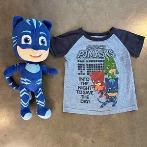 PJ Masks Cat Boy 16" Plush toy Jumping Bean blue tshirt boys 3T tee bundle set - Picture 1 of 3