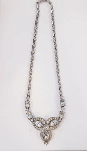 VINTAGE RHINESTONE NECKLACE WITH ROUND AND OVAL CUT STONES, SILVER TONE - Picture 1 of 4