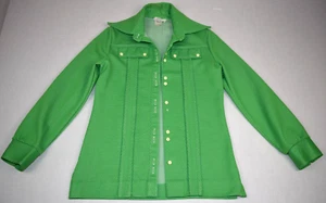 Jantzen Shirt Jacket VTG 70s Vibrant Spring Green Tiny White Polka Dots S/M Sz 8 - Picture 1 of 8