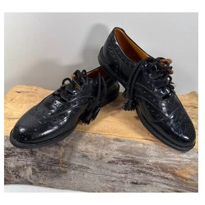 Celtic Themes Scotland Blane Ghillie Black Leather Wingtip Brogue Shoes 8.5 Kilt - Picture 1 of 8