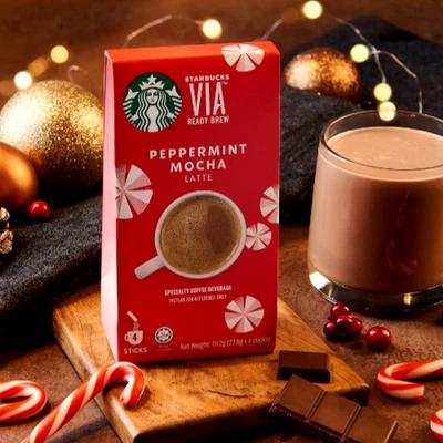 2026 NIB 4 Ser Starbucks Instant Coffee VIA Peppermint Mocha Latte Christmas Gif - Image 1 of 2