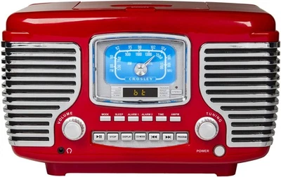 Retro Reloj Despertador Radio Reproductor de CD Bluetooth Altavoces Estéreo AM/FM Rojo De Colección Foto 1 de 4