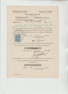 Facultad Derecho Sevilla Papeleta Examen con sello Fiscal año 1933-34 (HF-161) - Picture 1 of 1