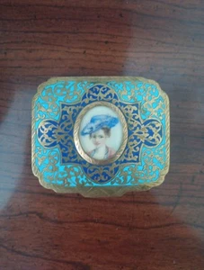 Antique Victorian Style Italian Gold Color & Enamel Powder Compact - Picture 1 of 3