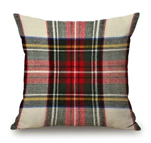 Plaid Pillow Cover 18x18 Inch Scottish Tartan Red and White Wool Plaid Patter... - Picture 1 of 5