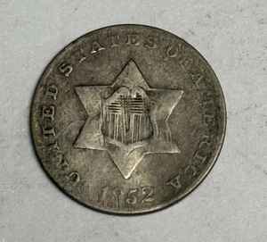 1852 Three Cent Silver Trime, Slightly Bent U.S. 3c Type Coin - Picture 1 of 3
