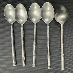 Set Of 5 Teaspoons Hampton Silversmiths BAMBOO Stainless Steel 7" B - Picture 1 of 4