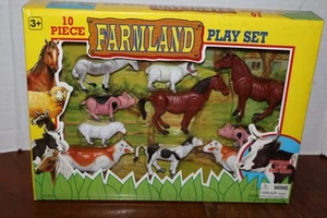 Vintage Farmland Spielset 10 Teile Tiere bewegliche Beine ungeöffnet - Bild 1 von 3