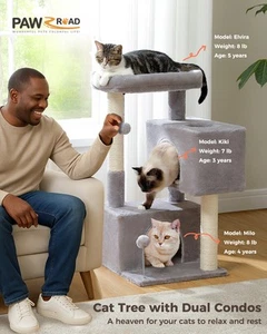 PAWZ Road Cat Tree Tower with Dual Condos Scratching Posts M-Kitten/L-Large Cat - Picture 1 of 74