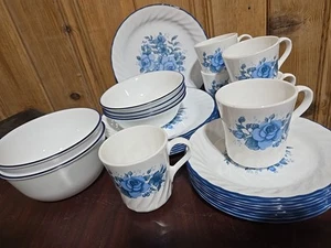 Vintage 28pc Corelle Dinnerware Set Service for 8 + Platter Blue Velvet Rose EUC - Picture 1 of 7