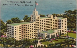 c1940s BILOXI, Mississippi LINEN Postcard EDGEWATER GULF HOTEL Aerial View - Picture 1 of 2