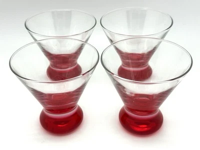 Juego de 4 vasos de Martini LIBBEY Red Hots base roja rubí vajilla de cóctel navideño Foto 1 de 4