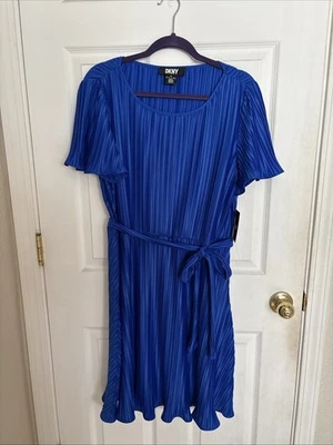 DKNY Women's Blue Chiffon Dress, Size 16 - Image 1 of 4