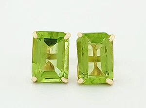 GENUINE 2.14 Cts PERIDOT STUD EARRINGS 14K GOLD - Free Certificate Appraisal - Picture 1 of 6