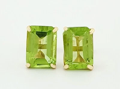 GENUINE 2.14 Cts PERIDOT STUD EARRINGS 14K GOLD - Free Certificate Appraisal - Image 1 of 4