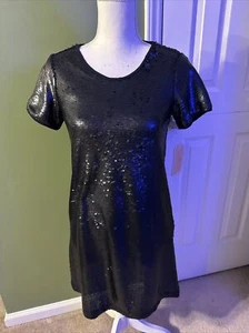 NWT Copper Key Black Sequin Dress, Size Small Short Sleeve Knee Length - Picture 1 of 7