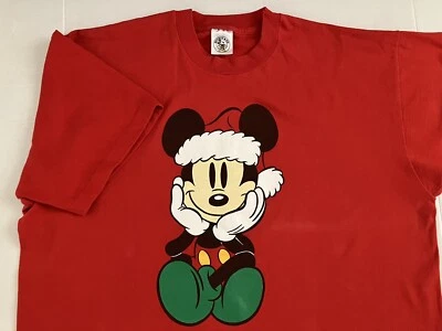 Vintage Mickey Mouse Christmas Santa Red T-Shirt One Size XL Single Stitch USA - Image 1 of 4