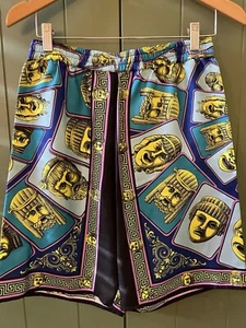 Versace Medusa Portraits Printed A-line skirt style Shorts 100% Silk - Picture 1 of 11