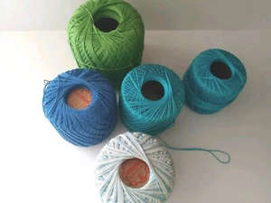 J &P COATS COTTON THREAD BLUES AND GREENS LOT/6 New and Partial Open Mix - Picture 1 of 8