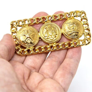 Vintage Signed Monet Gold Tone Brooch Pin Chain Buttons Style 2.75" Long - Bild 1 von 8